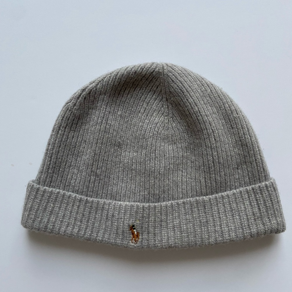 Polo Ralph Lauren Gray Merino Wool Knit Beanie with Logo